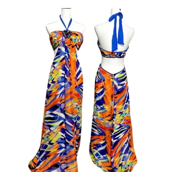 BCBG Silk Tropical Cutout Dress - Picture 1 of 8